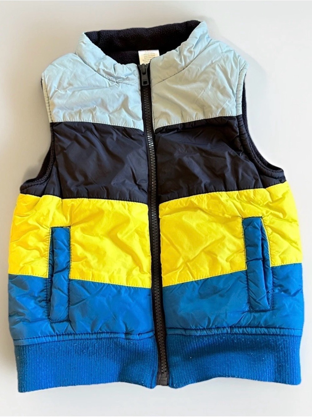 Gymboree Puffer Vest Outerwear 2/3T Blue/Yellow Ski Stripe Colorblock Retro